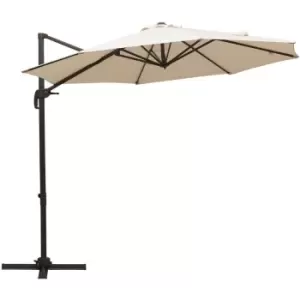 Image of 3M Roma Umbrella Sun Shade Cantilever Hanging Parasol w/ Cross Base Hand Crank Aluminium Frame 360°Rotation - Beige - Outsunny