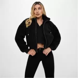 Image of Missguided Borg Teddy Bomber Jacket - Black