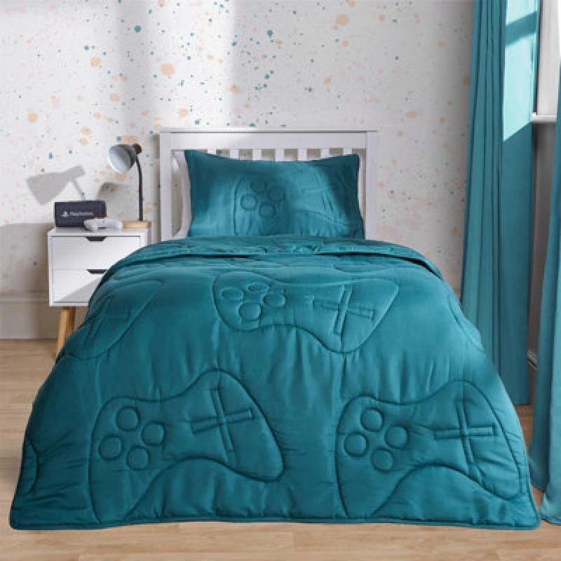 Image of OHS OHS Gaming Duvet Coverless Quilted 7.5 TOG Pillowcase Set Embossed in Green Size: Double Green Double Unisex 5027434211678