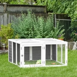 Image of PawHut Rabbit Hutch Small Animal Guinea Pig House Ferret Bunny Cage Duck House Rabbit Hideaway Chinchilla Cage Outdoor Indoor with Openable Roof Grey