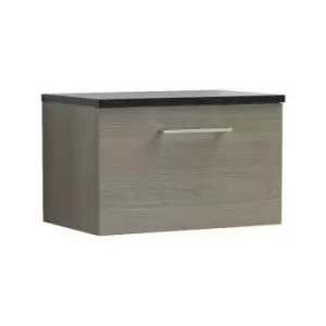 Image of Arno Solace Oak 600mm Wall Hung Single Drawer Vanity Unit with Sparkling Black Laminate Worktop - ARN2522LSB - Solace Oak - Nuie