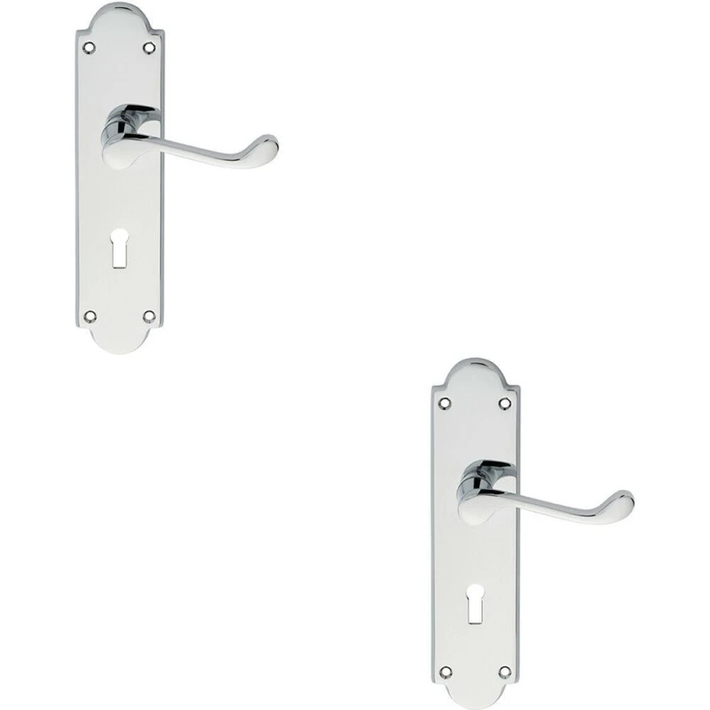 Image of Loops 2x PAIR Victorian Scroll Handle on Lock Backplate 205 x 49mm Polished Chrome Multi