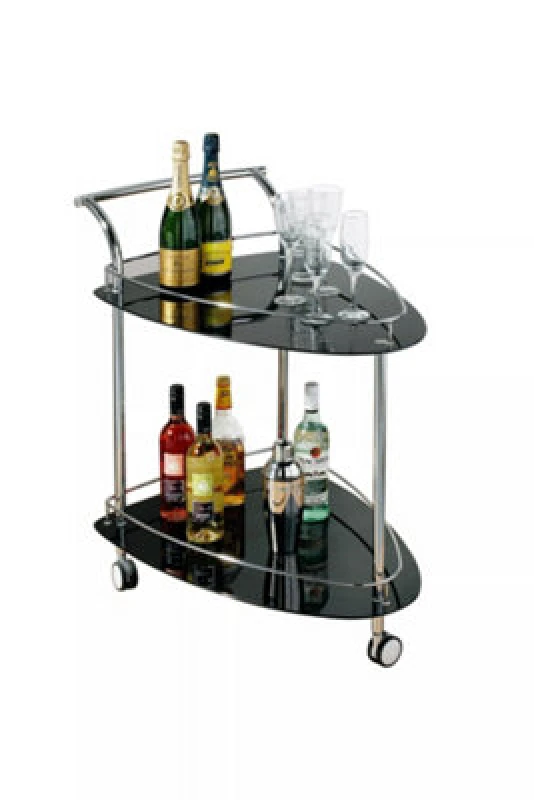 Image of Premier Housewares Tempered Glass Black Serving Trolley, 2-Tier Kitchen Storage Trolley, Modern Kitchen Trolley on Wheels Black