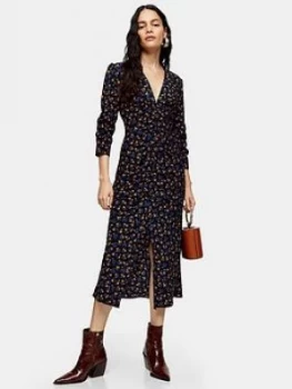 Image of Topshop V-Neck Ruched Midi Dress - Black