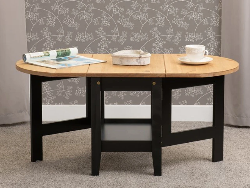 Image of Seconique Santos Black and Pine Drop Leaf Coffee Table