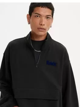 Image of Relaxed Graphic Quarter Zip Sweatshirt - Black