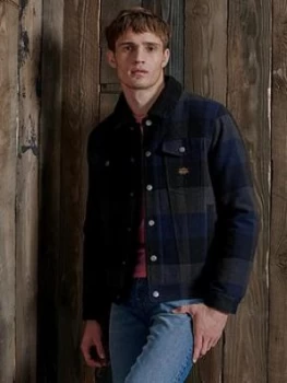 Image of Superdry Highwayman Wool Sherpa Trucker Jacket - Navy, Size S, Men