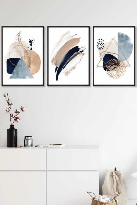 Image of ARTZE Framed Abstract Blue Beige Watercolour Shapes Framed Wall Art - Medium in Black Size: W45cm x H62cm x D20mm Black Unisex W45cm x H62cm x D