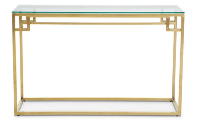 Image of Orsina Tempered Glass Silver Finish Console Table, Stainless Steel Frame With Geometric Design, Glass Top in Gold Gold Unisex