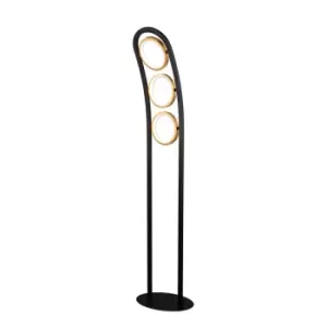 Image of Geneseo Floor Lamp, 3 Ring, 25W LED, 3200K, 1375lm, Satin Black, Gold