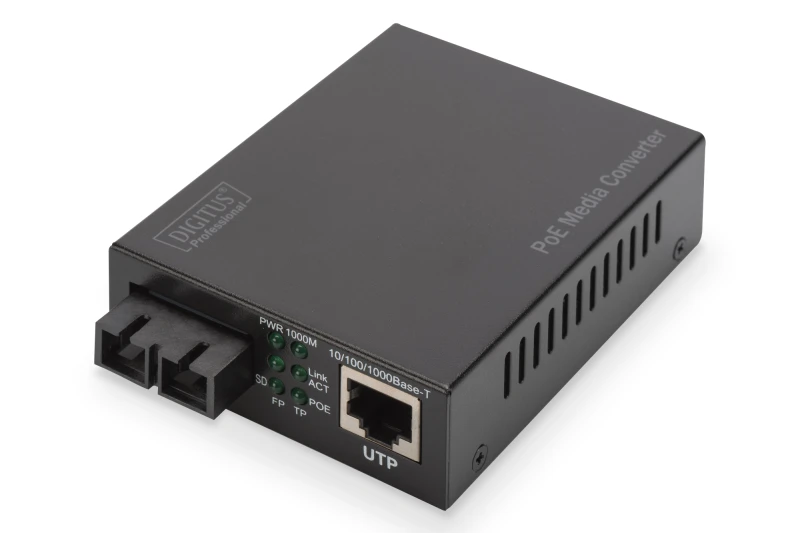 Image of Digitus Gigabit PoE media converter. RJ45 / SC. SM. PSE