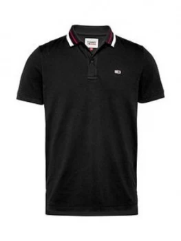 Image of Tommy Jeans TJM Classics Tipped Stretch Polo Shirt - Black, Size S, Men