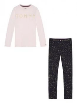 Image of Tommy Hilfiger Girls Long Sleeve Logo Pyjama - Pale Pink