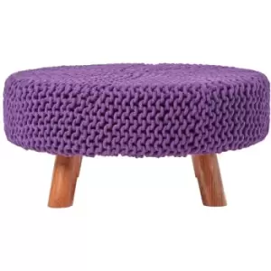 Image of Purple Large Round Cotton Knitted Footstool on Legs - Purple - Homescapes