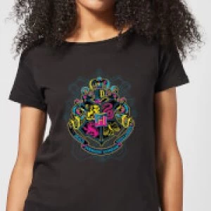 Image of Harry Potter Hogwarts Neon Crest Womens T-Shirt - Black