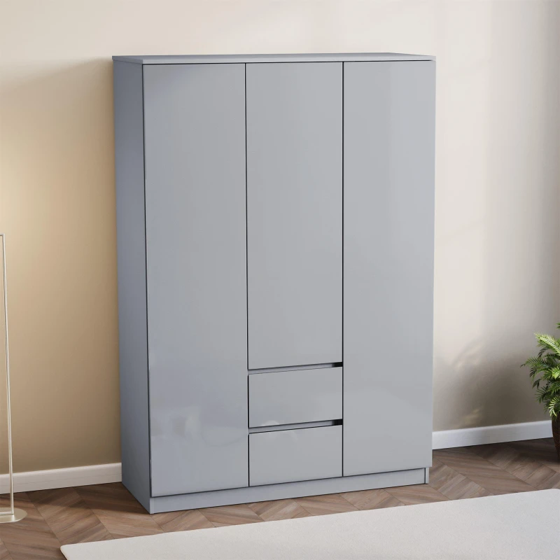 Image of Lassic Glinton High Gloss 3 Door 2 Drawer Wardrobe Grey unisex One Size