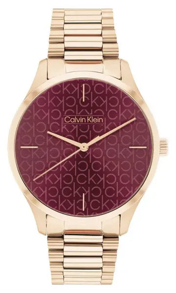 Image of Calvin Klein 25200169 Unisex Red CK Dial Rose Gold Tone Watch