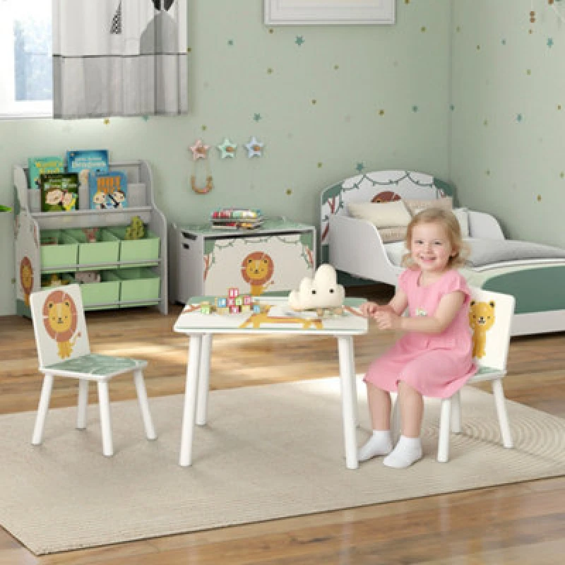 Image of AIYAPLAY 3 Piece Kids Table with 2 Chairs Set for Bedroom, Nursery, Green 312-139V80GN