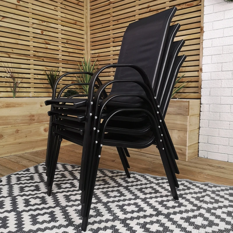 Image of Set of 4 Outdoor Garden Patio Textilene Furniture Chairs in Black
