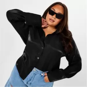 Image of I Saw It First Shiny Oversized Satin Shirt - Black
