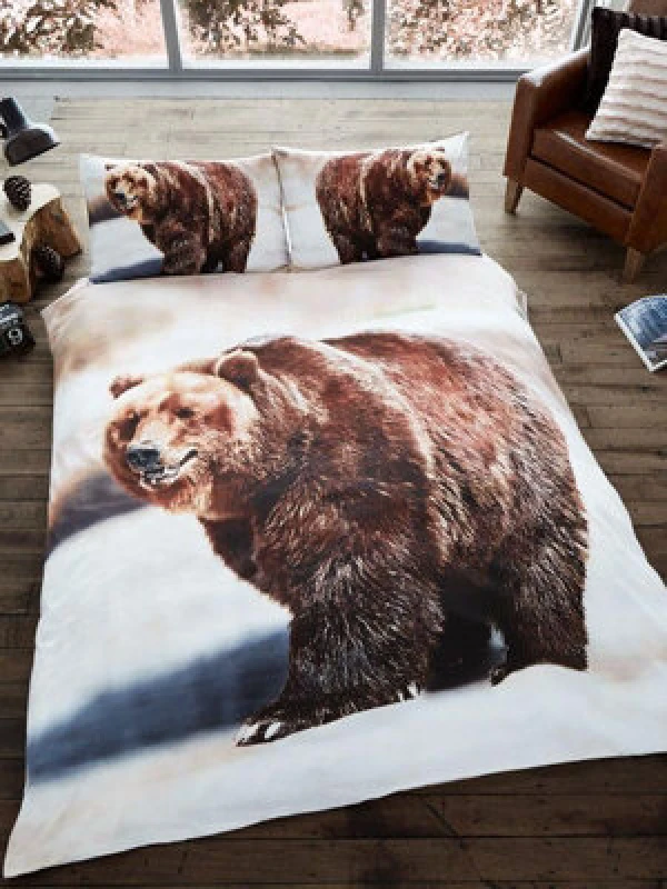 Image of Smart Living Smart Living 3D Effect Animal Polycotton Printed Duvet Cover Set in Brown Size: Double Brown Double Unisex 5051346099772