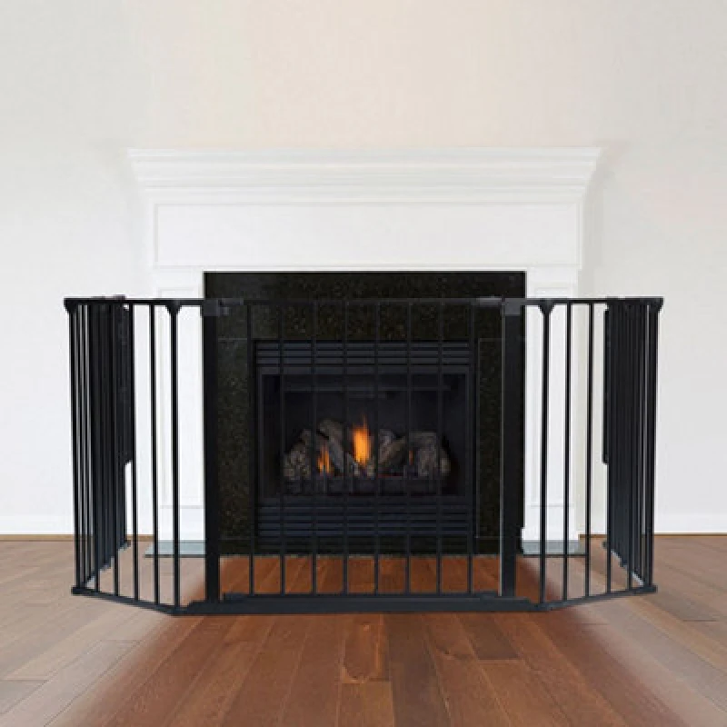 Image of Safetots Multi Panel Fire Surround, 82Cm Deep X 104Cm Wide, Black, 70Cm Tall, Child And Pet Safety, Baby And Toddler Fire Guard
