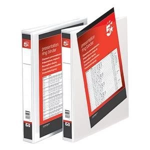 Image of 5 Star A4 Presentation Ring Binder PVC 4 D Ring 25mm White Pack of 10