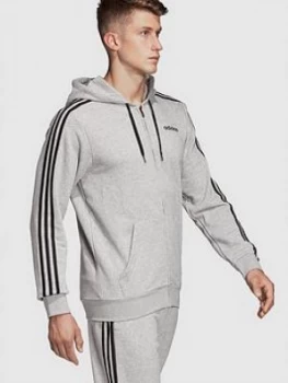 Image of Adidas Essential 3-Stripe Full Zip Hoodie - Medium Grey Heather