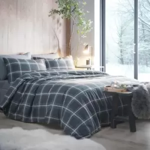 Image of Aviemore Checked Duvet Cover and Pillowcase Set Charcoal Charcoal (Grey)