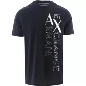 Image of Armani Exchange Deep Navy Silver Logo Crew Neck T-Shirt