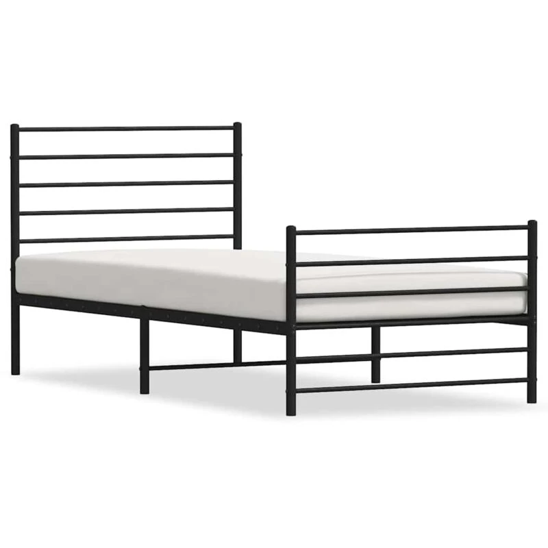 Image of Vidaxl Metal Bed Frame With Headboard And Footboard Black 107X203 Cm, Black 352333