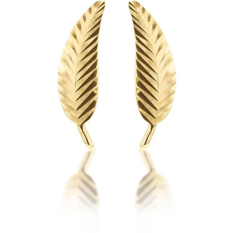 Image of Be You 9ct Gold Diamond Cut Leaf Stud Earrings Yellow Gold female One Size