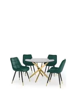 Image of Julian Bowen Montero 100 Cm Round Dining Table + 4 Hadid Chairs - Gold/Green