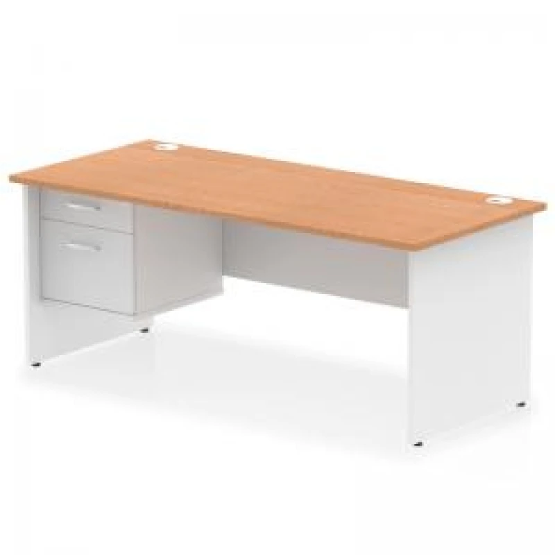Image of Impulse Impulse 1800 x 800mm Straight Office Desk Oak Top White Panel End Leg with 1 x 2 Drawer Fixed Pedestal MIRDP18FP2OAKWHT