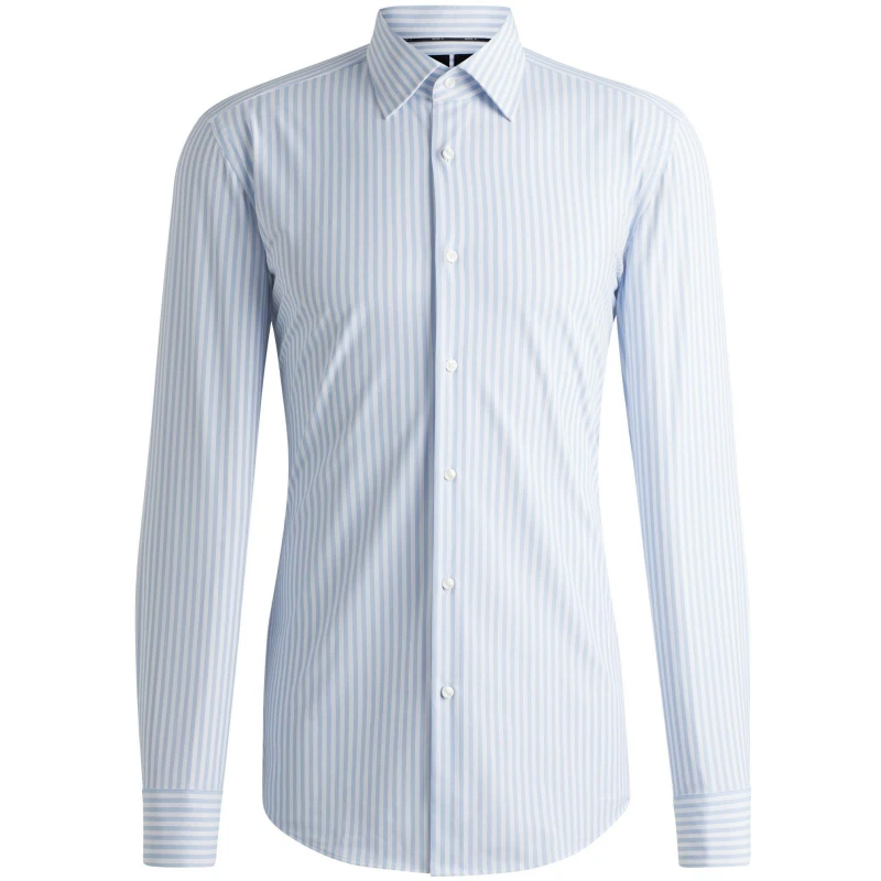 Image of Boss Mens Hank Knitted Long Sleeve Tailored Fit Oxford Shirt Light/Blue male 15 inch