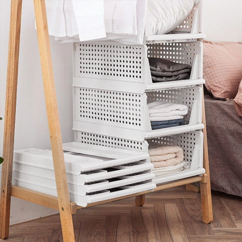 Image of LIFE IDEAS 2pcs Foldable Stackable Drawer Storage Basket Off White unisex 2x XLarge