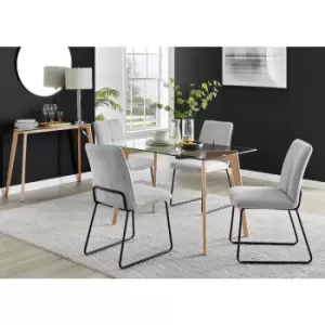 Image of Furniturebox UK - Furniturebox Malmo Rectangular Glass and Wooden Leg Modern Industrial Dining Table & 4 Light Grey Halle Fabric Chairs