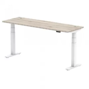 Image of Air 1800/600 Grey Oak Height Adjustable Desk with Cable Ports with White Legs