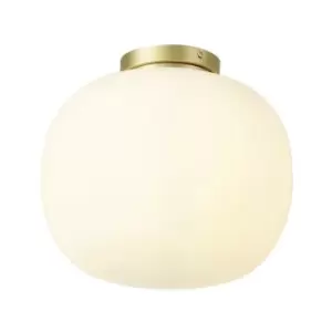 Image of Luminosa Lighting - Luminosa Cheektowaga Medium Oval Ball Flush Fitting E27 Satin Gold Base With Frosted White Glass Globe