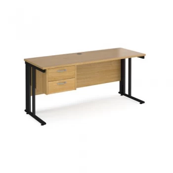 Image of Office Desk Rectangular Desk 1600mm With Pedestal Oak Top With Black Frame 600mm Depth Maestro 25 MCM616P2KO