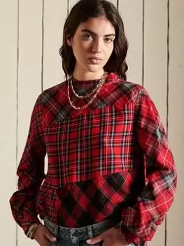 Image of Superdry Mixed Check Blouse - Red, Red Check, Size 14, Women