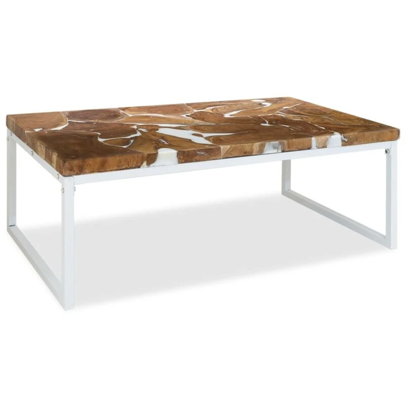 Image of Coffee Table Teak Resin 110x60x40cm White and Brown