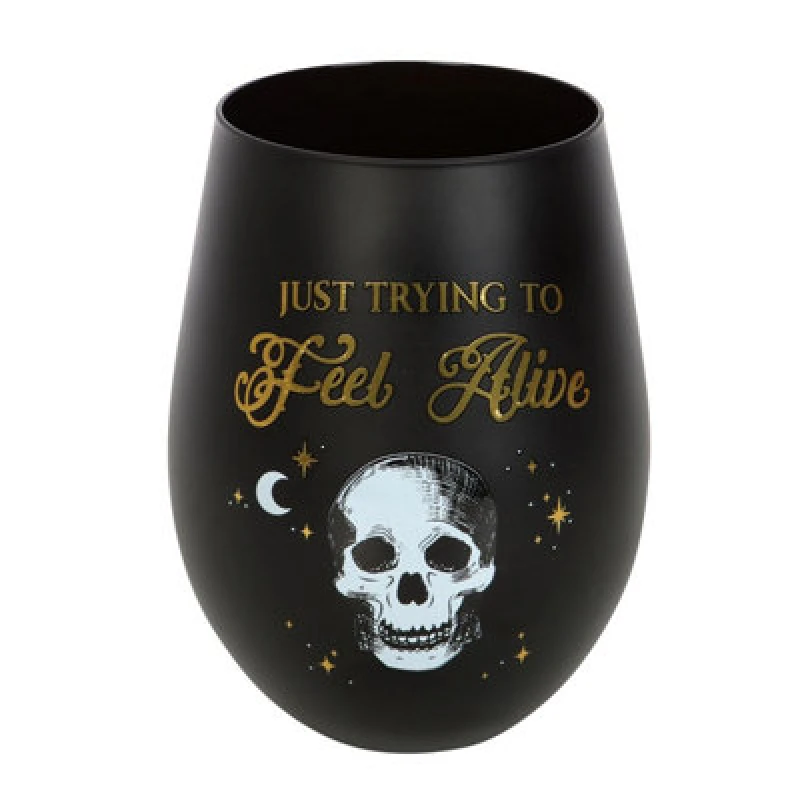 Image of Something Different Something Different Just Trying To Feel Alive Stemless Wine Glass in Jet Black Jet Black One Size Unisex 5063527899828