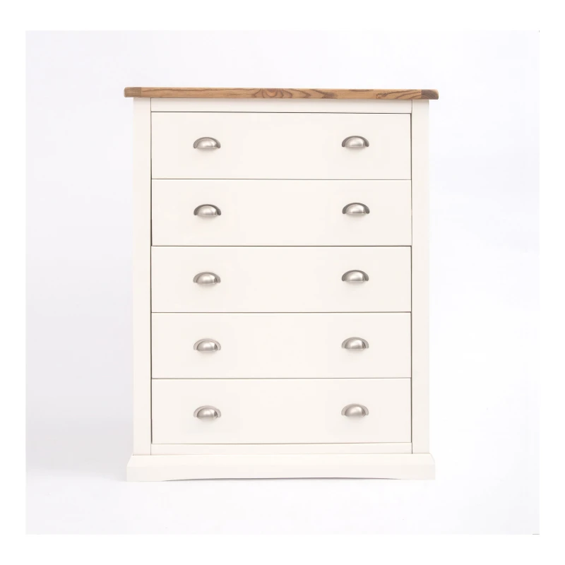 Image of Cabinet Bits Cosenza 5 Drawer Chest of Drawers Chrome Cup Handle in Off-White Off-White Unisex
