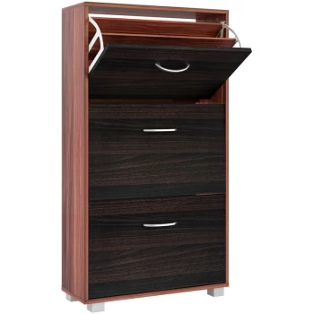 Image of Shoe Storage Cabinet 3 Flip Doors Wooden Organiser Footwear Rack Standing Drawer for Narrow Hallways 115x60x24cm Wenge - schwarz (de)