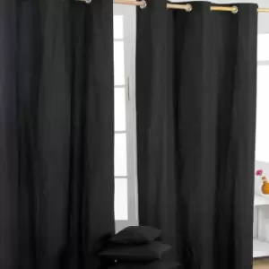 Image of Homecapes Plain Black Cotton Eyelet Curtains 117 x 137cm - Black