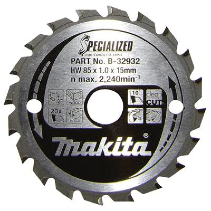 Image of Makita Makita SPECIALIZED B-32932 Carbide metal circular saw blade 85 x 15 x 0.7mm Number of cogs: 20 B-32932