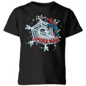 Image of Marvel The Amazing Spider-Man Snowflake Web Kids Christmas T-Shirt - Black - 3-4 Years