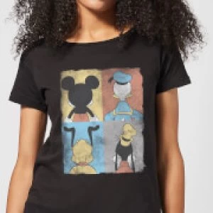 Image of Disney Mickey Mouse Donald Duck Mickey Mouse Pluto Goofy Tiles Womens T-Shirt - Black