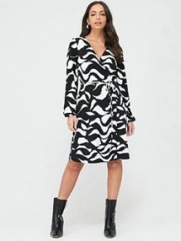 Image of Wallis Swirl Wrap Dress - Monochrome, Mono, Size 8, Women